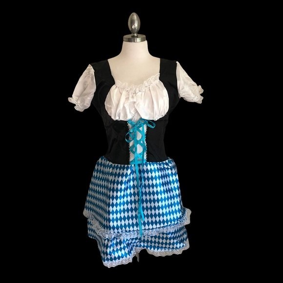 Blue Checkered Tyrolean Dirndl Dress - Picture 6 of 10